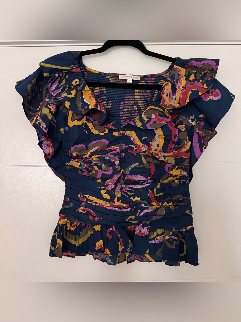 Love the Label Abstract Flutter Sleeve Blouse